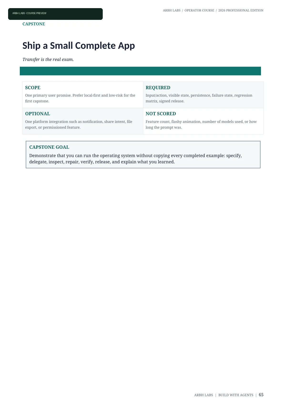 Capstone overview for shipping a small complete Android app