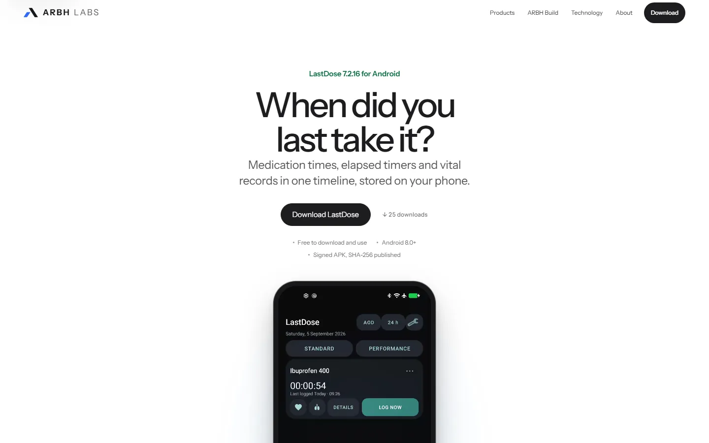 LastDose product page on arbhlabs.com