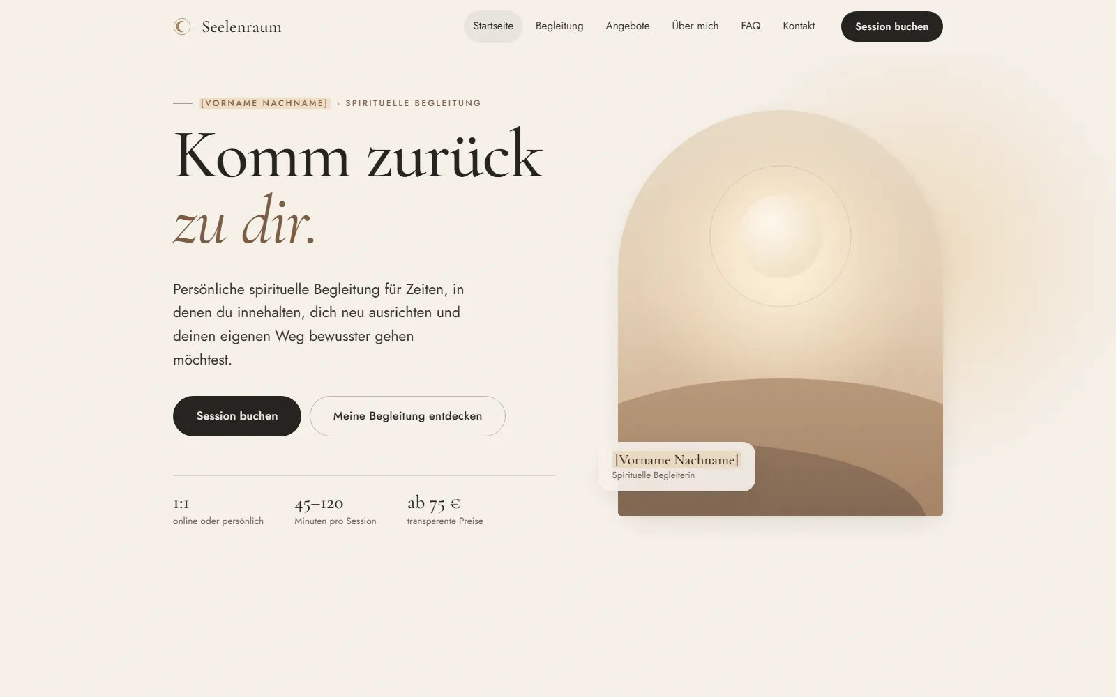 Homepage of the Seelenraum spiritual guidance website