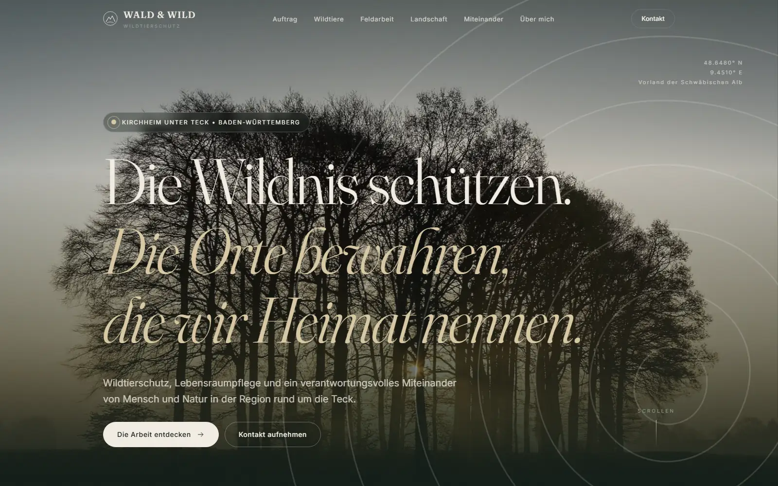 Homepage of the Wald & Wild wildlife conservation website